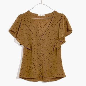 Silk Carmelina Flutter-Sleeve Top in Polka Dot